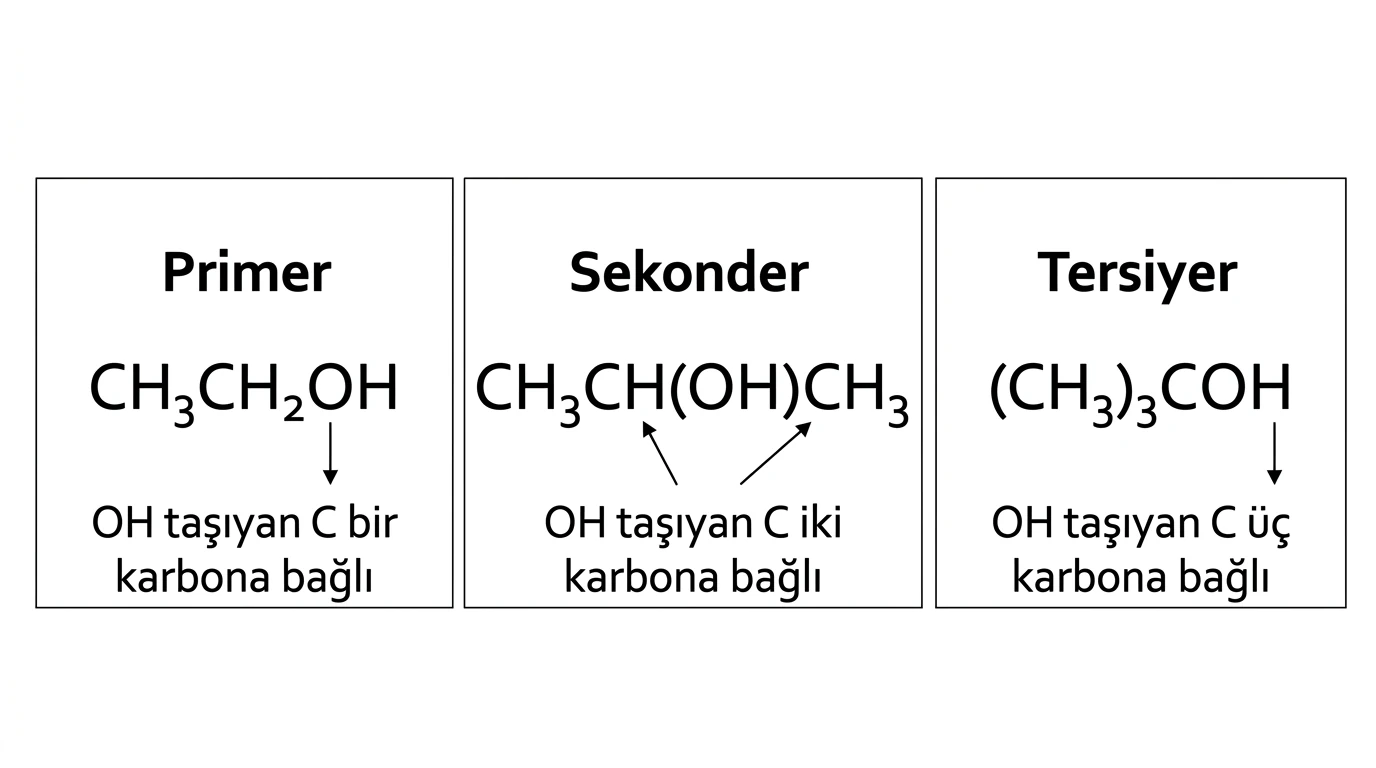 Etanol, izopropil alkol ve tersiyer bütil alkol üzerinden primer sekonder tersiyer alkol karşılaştırması