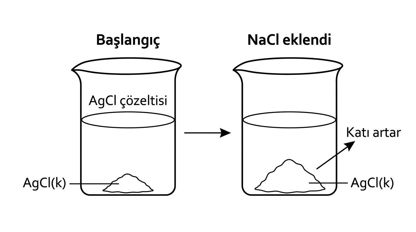Sodyum klorür eklenince gümüş klorür katısının arttığı ortak iyon karşılaştırması