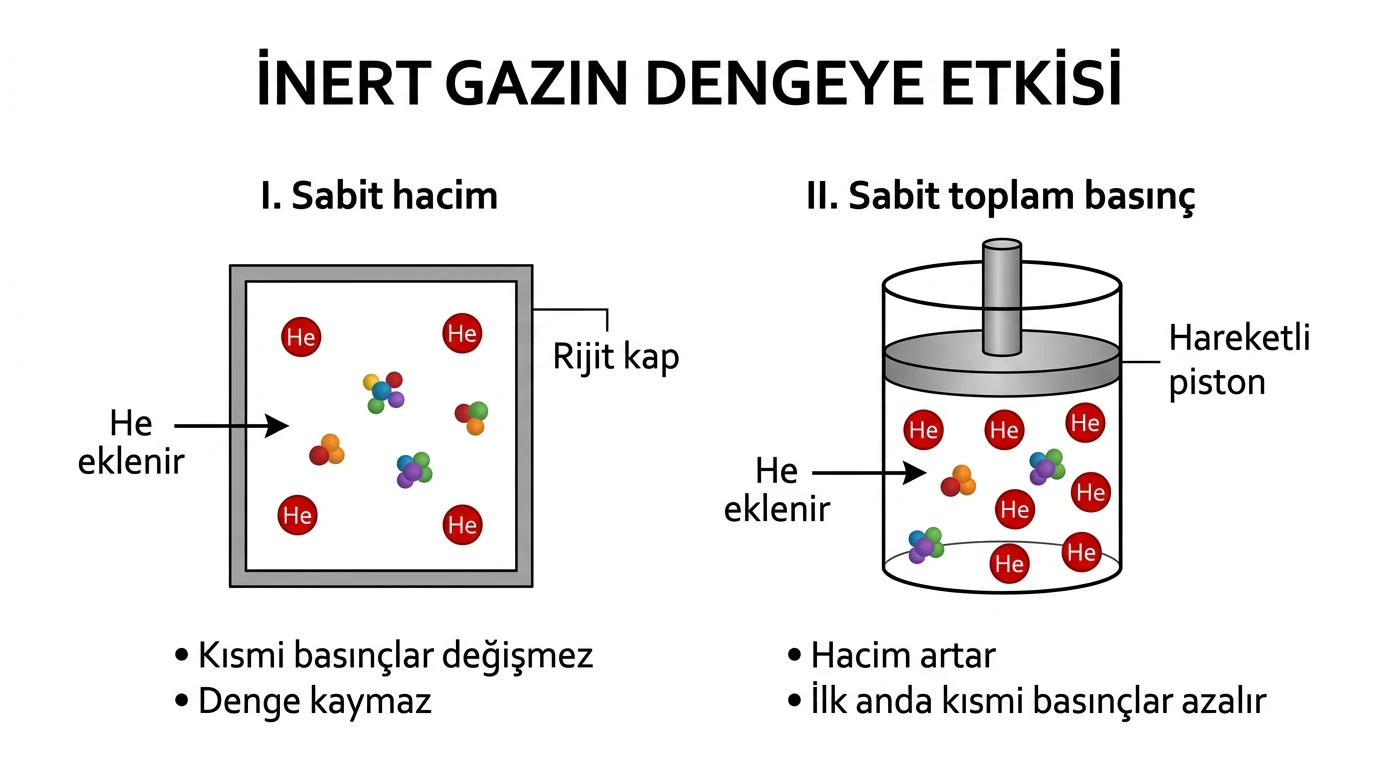 Sabit hacimli rijit kap ile sabit toplam basınçlı pistonlu kapta inert gaz eklenmesini karşılaştıran iki panel