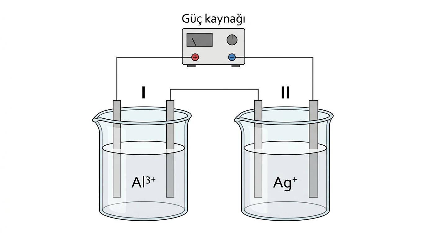 Erimiş alüminyum klorür ve gümüş iyonu çözeltisi içeren seri bağlı iki elektroliz kabı