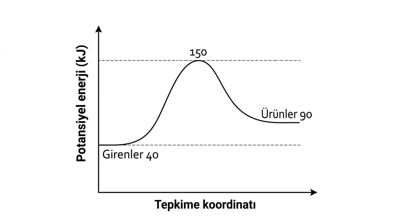Girenleri 40, tepeyi 150 ve ürünleri 90 kilojoule düzeyinde gösteren enerji profili