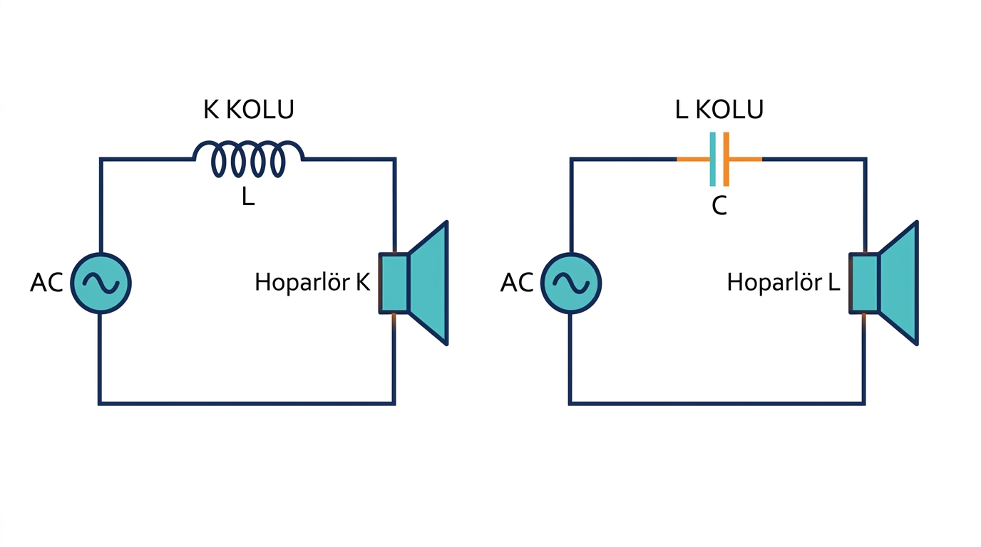 Bobinli ve sığaçlı iki hoparlör kolu