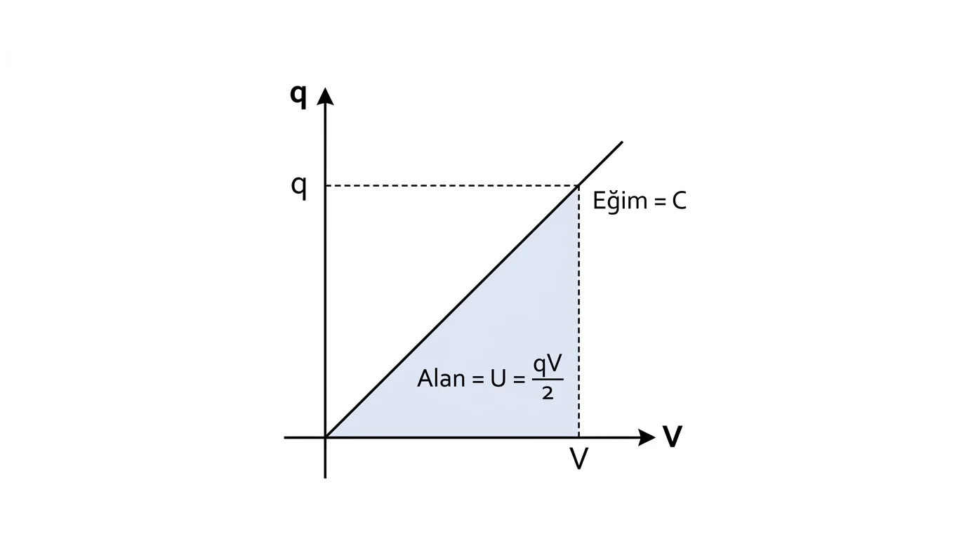 Sığacın yük gerilim grafiği eğimden sığa ve grafik alanından enerji