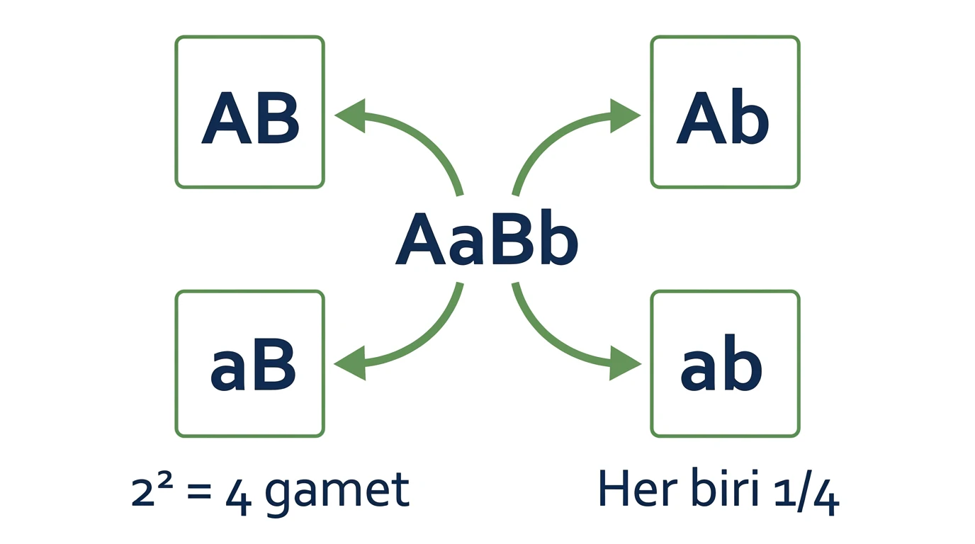 AaBb genotipli bireyin oluşturduğu AB Ab aB ve ab gametleri