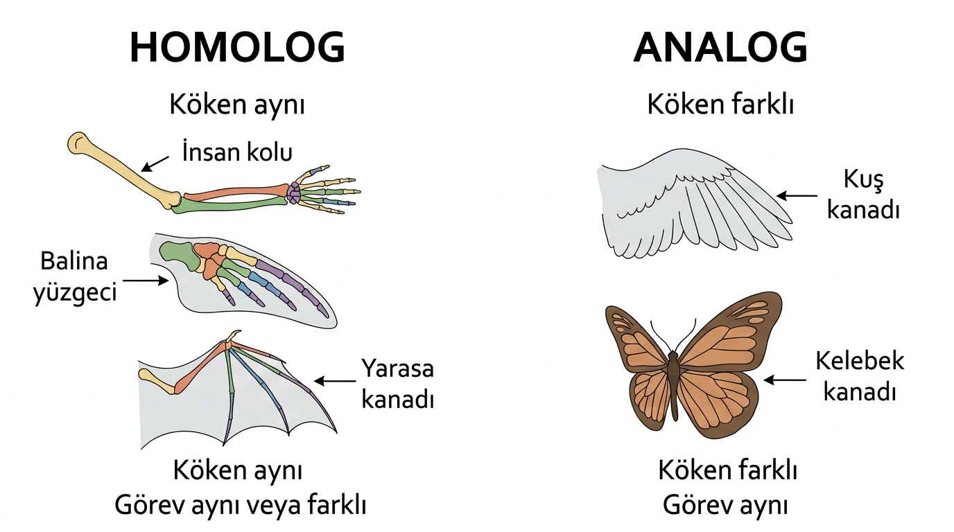 Homolog ve analog organların köken ve görev bakımından karşılaştırılması
