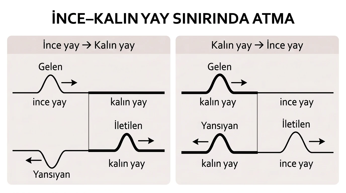 İnce ve kalın yay sınırında gelen atmanın yansıyan ve iletilen bölümlerinin karşılaştırılması