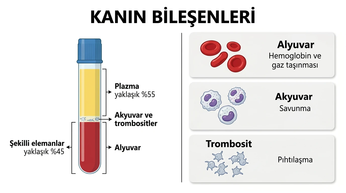 Santrifüj edilmiş kanda plazma, akyuvar-trombosit tabakası ve alyuvarların dağılımı