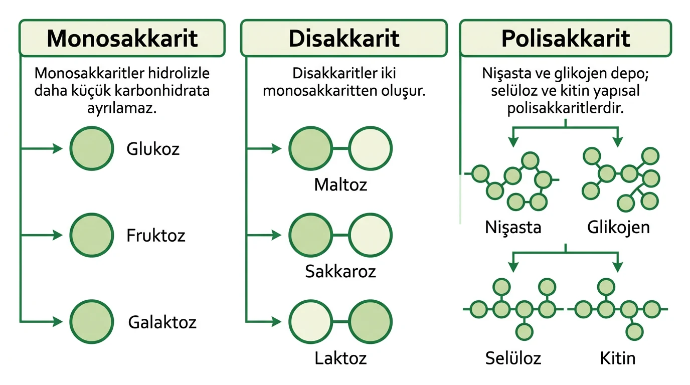 Monosakkarit disakkarit ve polisakkaritlerin örneklerle sınıflandırılması