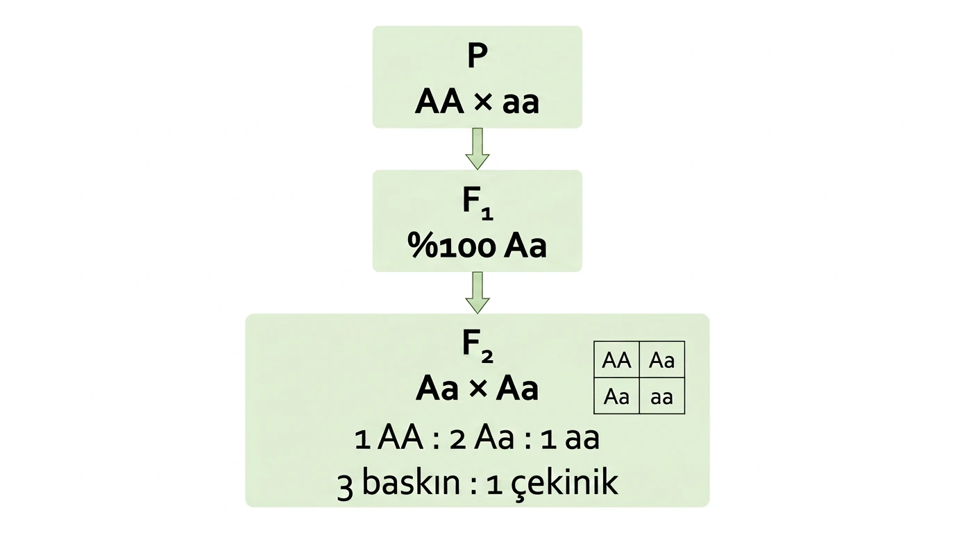 AA ile aa çaprazlamasından F1 ve F2 kuşaklarında oluşan genotip ve fenotip oranları