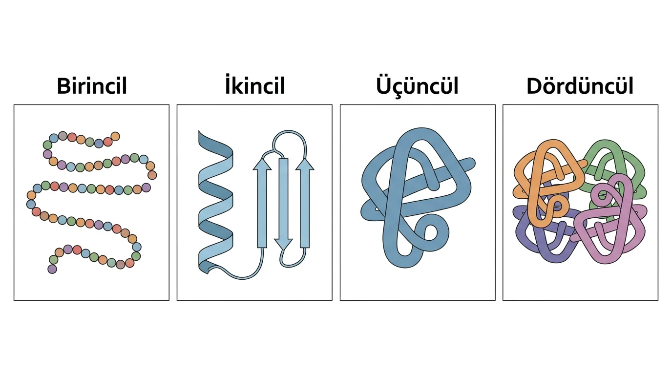Proteinlerin birincil ikincil üçüncül ve dördüncül yapı düzeyleri