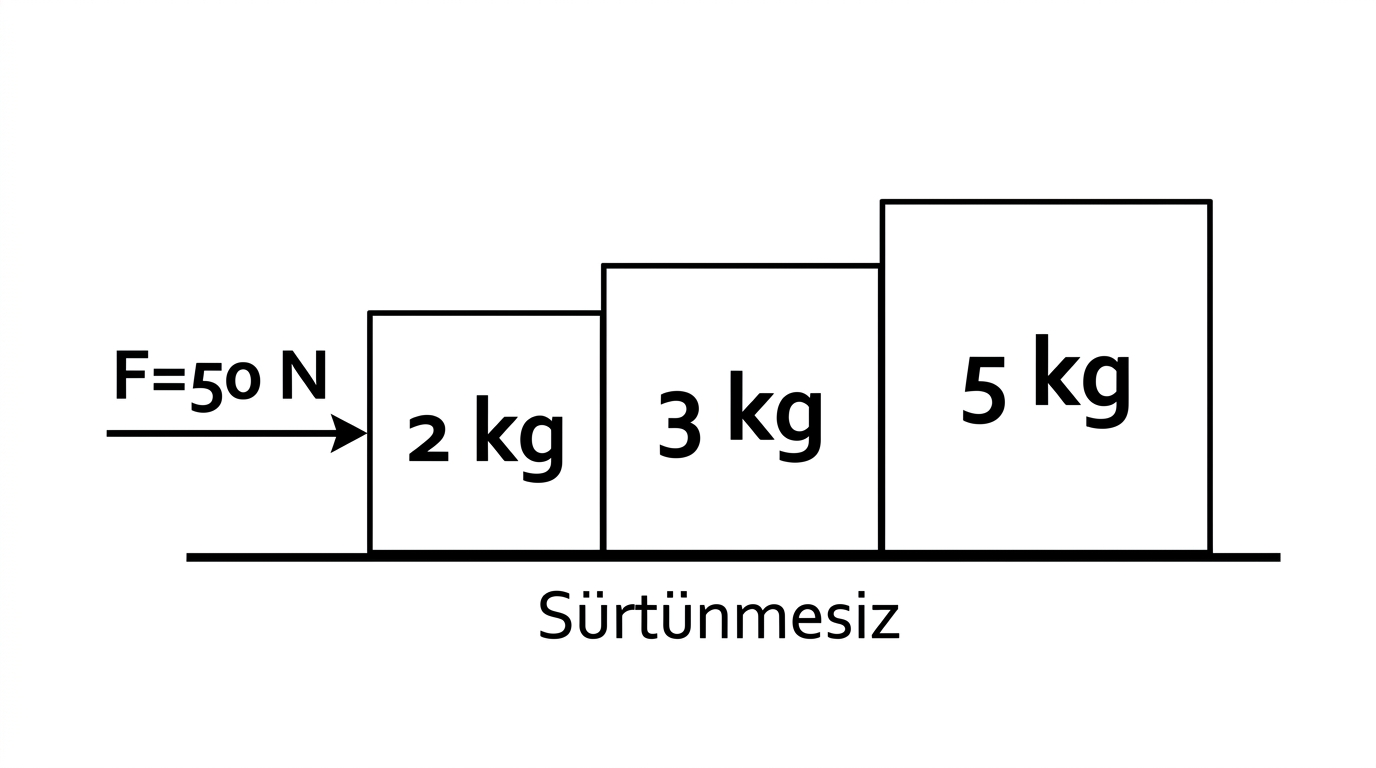 Sürtünmesiz düzlemde temas eden üç blok