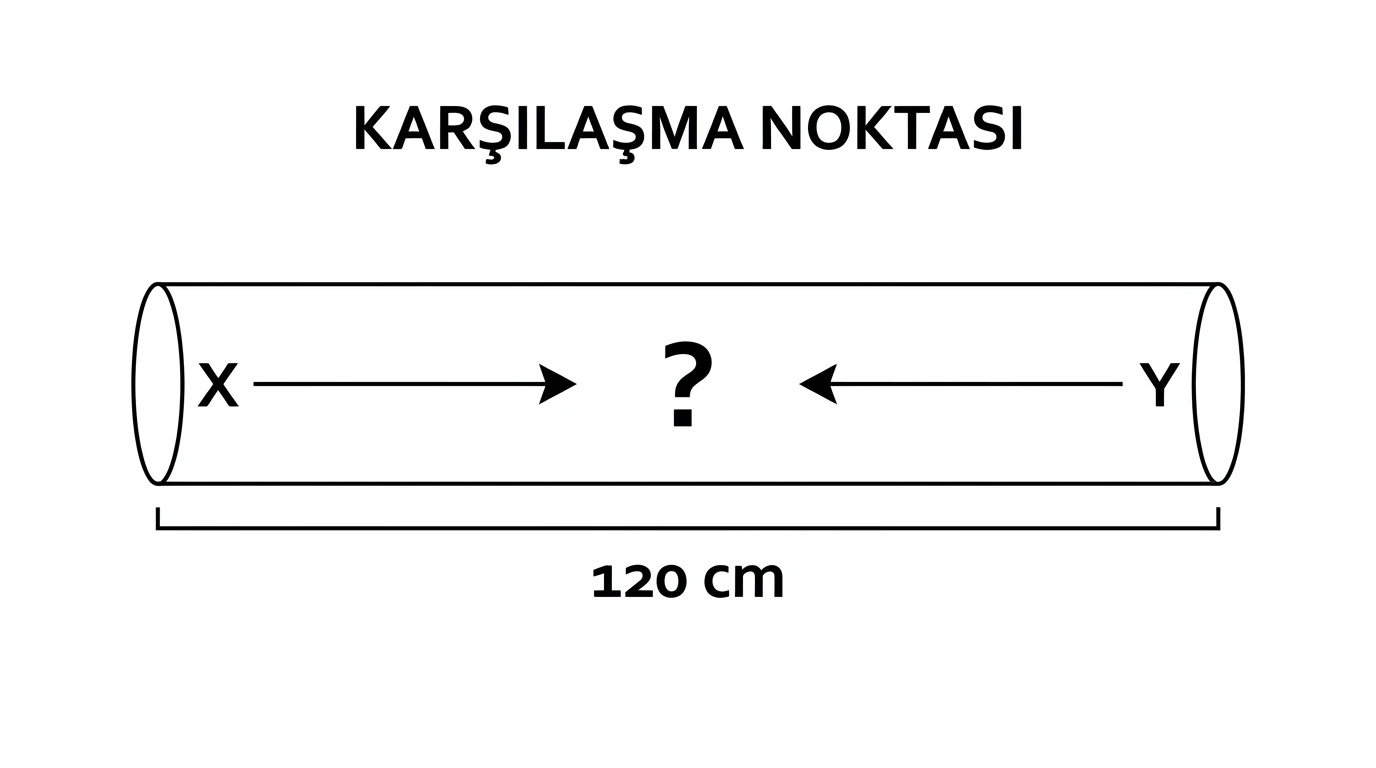 120 santimetrelik borunun iki ucundan birbirine doğru ilerleyen X ve Y gazları