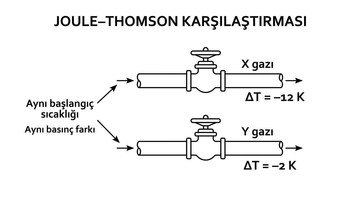 Aynı başlangıç koşullarında vanadan geçen X gazının 12 Kelvin, Y gazının 2 Kelvin soğuması