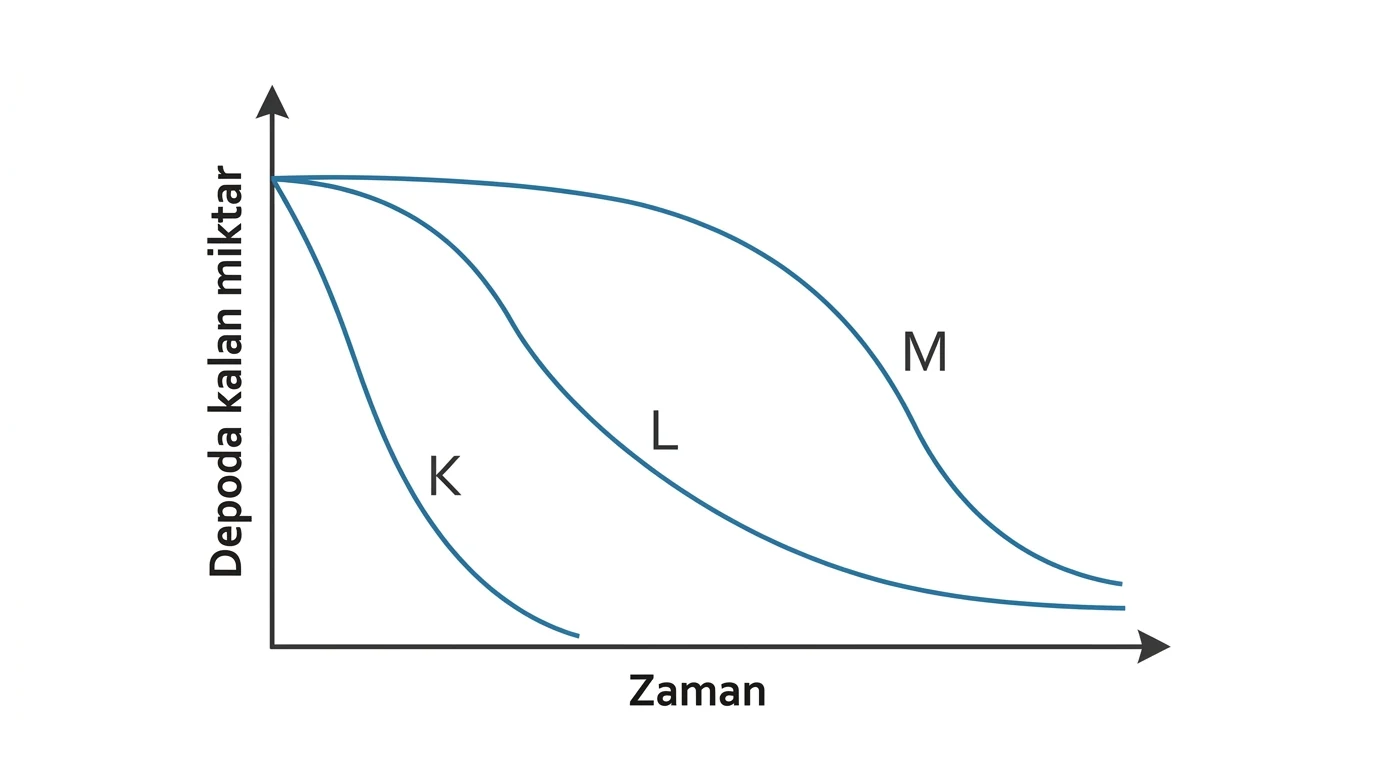 Açlık sürecinde K L M organik bileşik depolarının zamana göre değişimi
