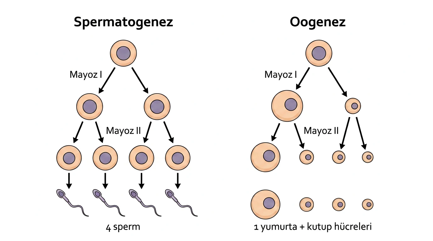 Spermatogenez ve oogenez sonucunda oluşan gametlerin karşılaştırılması