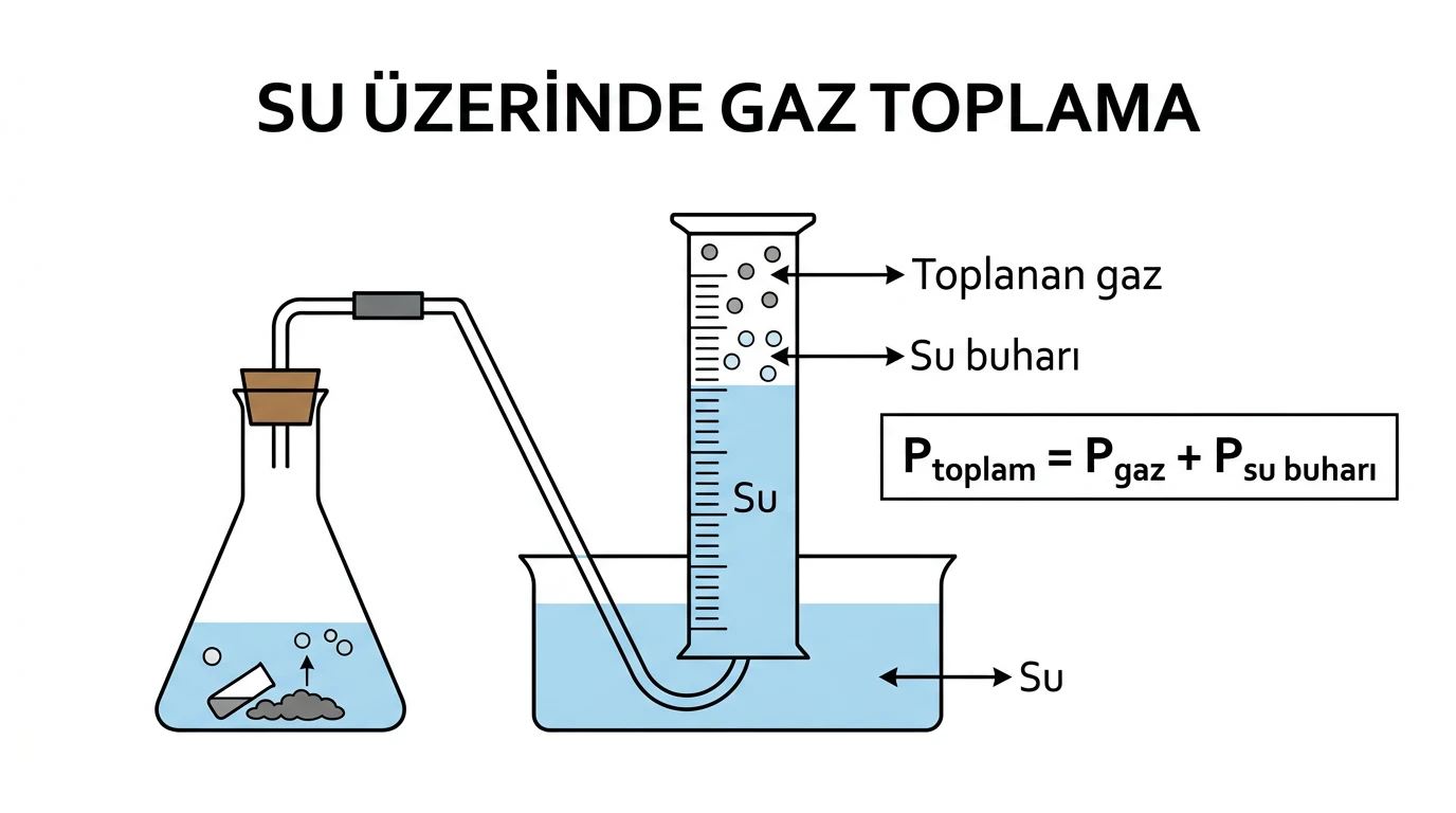 Su dolu ters kapta toplanan gaz ve su buharının toplam basınca katkıları