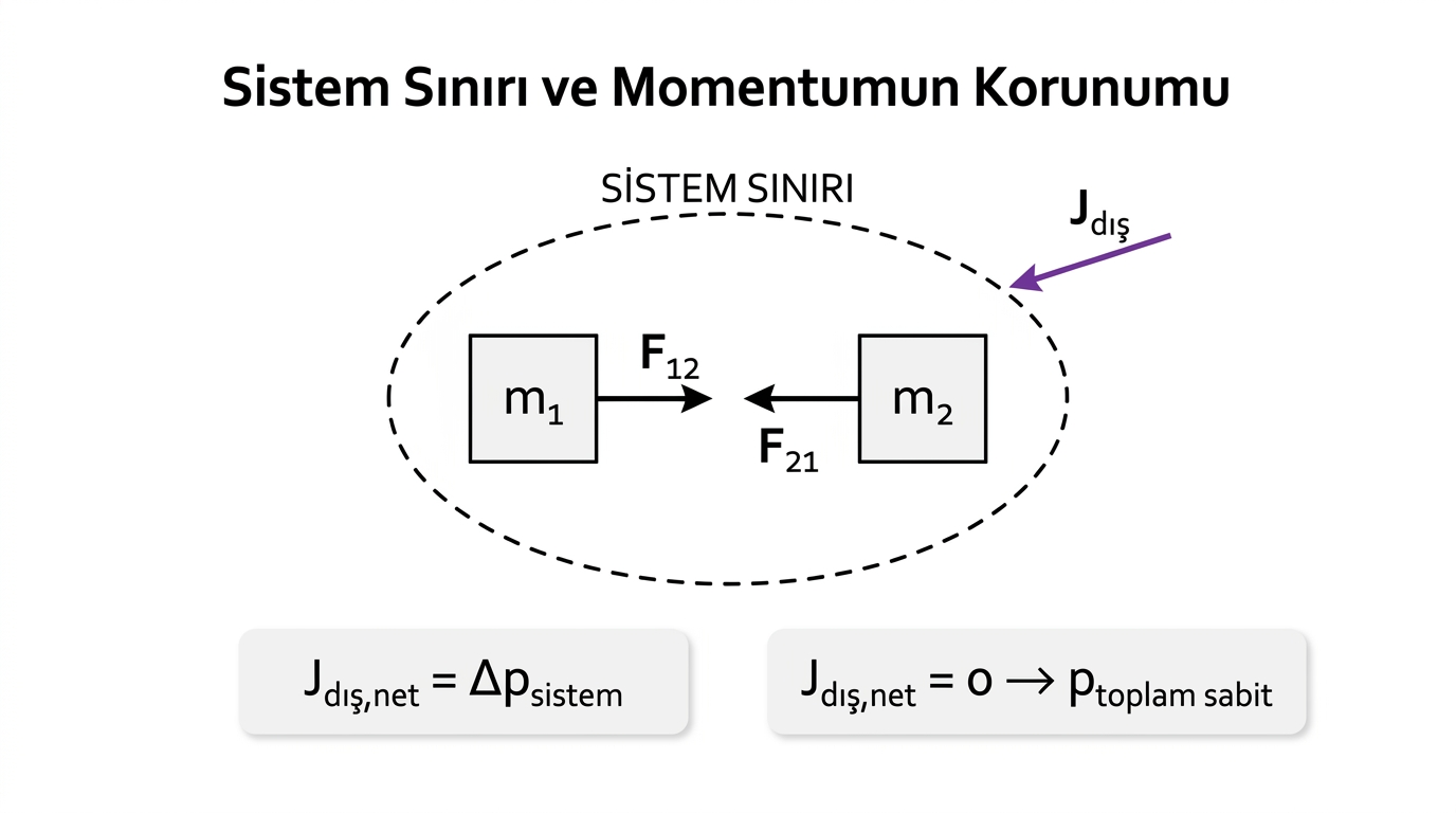 Sistem sınırı içinde iç kuvvet çifti ve sisteme etki eden dış itme