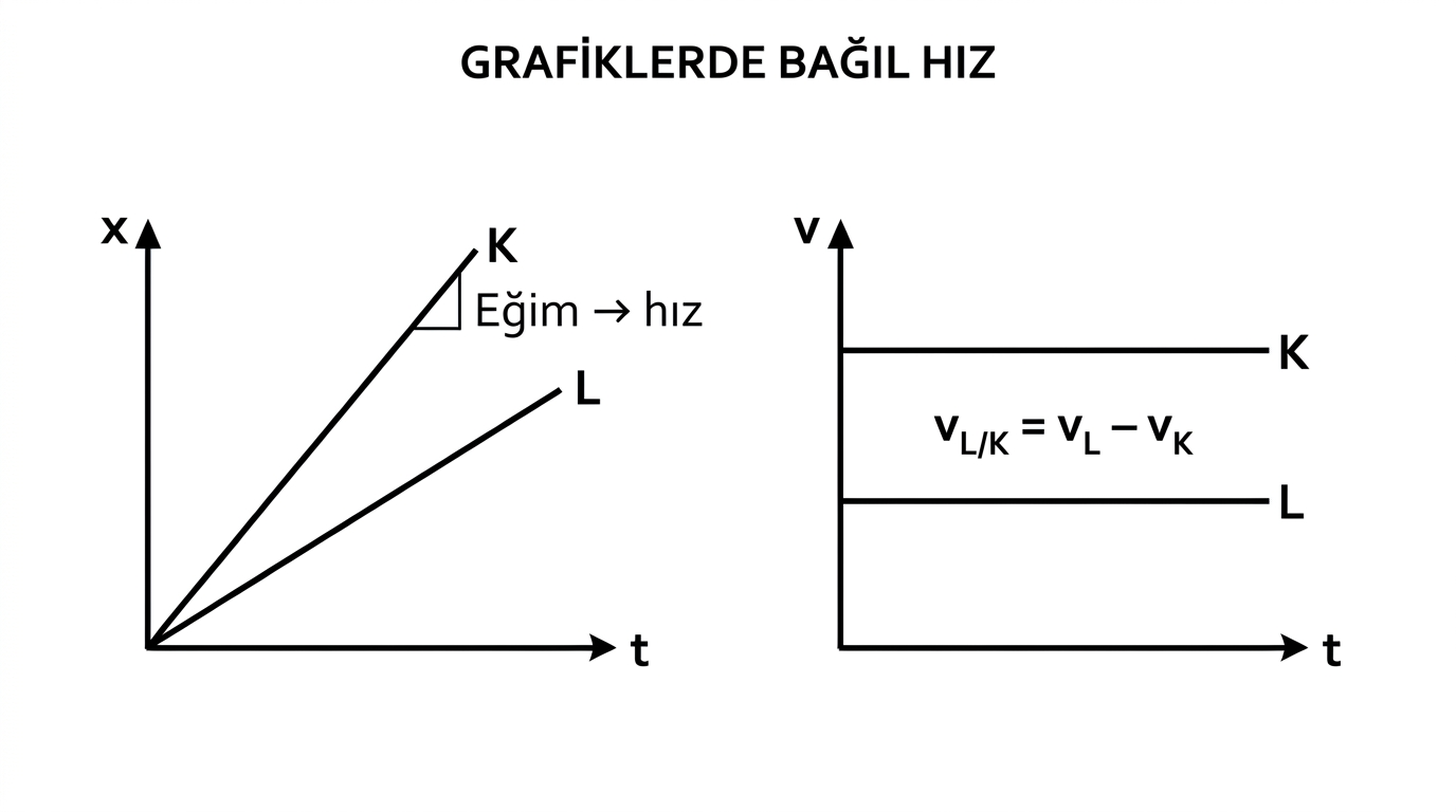 Konum-zaman ve hız-zaman grafiklerinde bağıl hız
