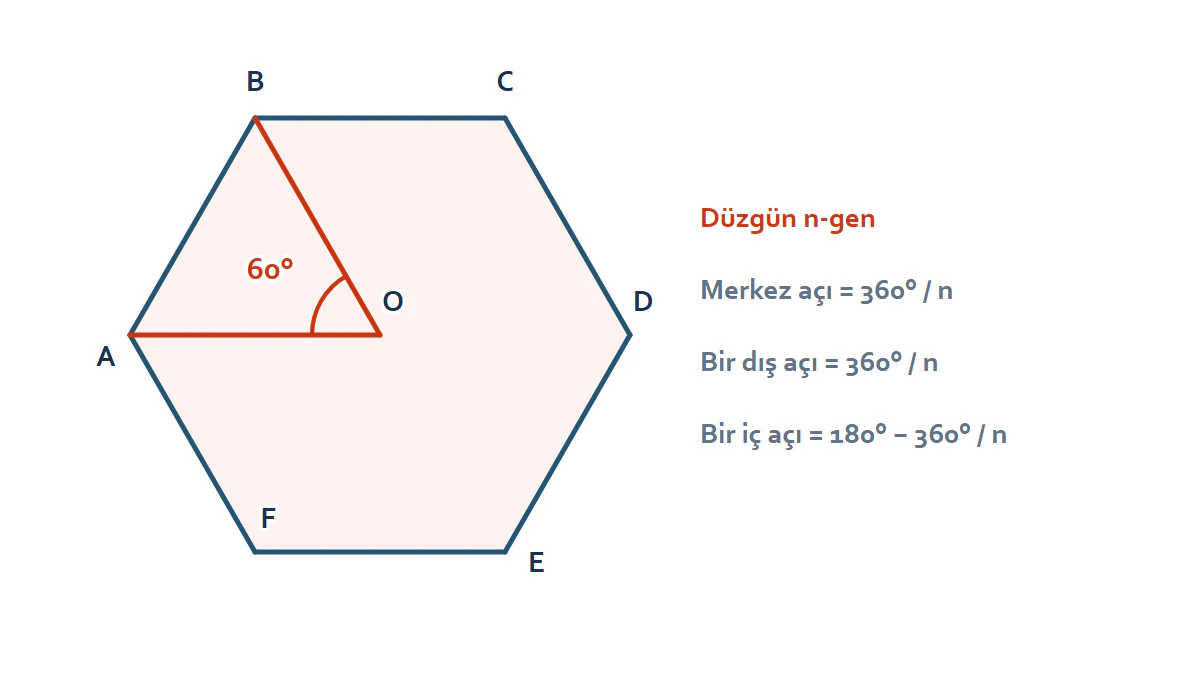 Düzgün Çokgende Açı İlişkileri geometri gösterimi