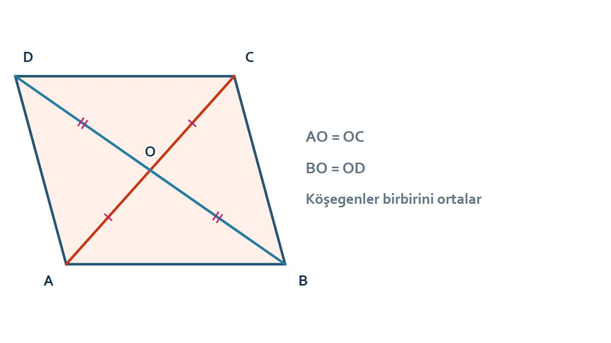 Paralelkenarda köşegenlerin birbirini ortalaması