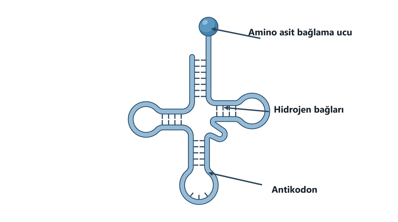 tRNA'nın amino asit bağlama ucu antikodonu ve kendi içindeki hidrojen bağları