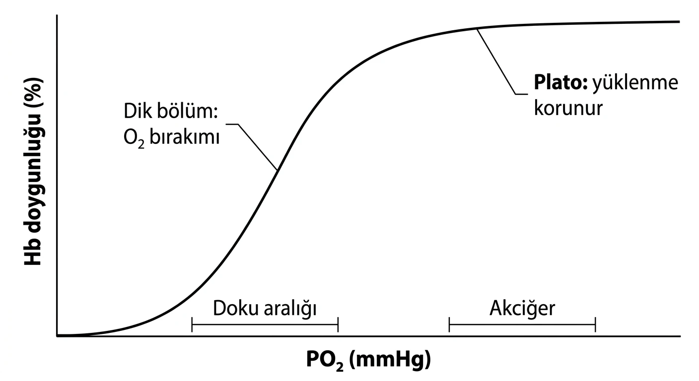 Hemoglobin doygunluğunun oksijen kısmi basıncına göre S biçimli artışını gösteren eğri
