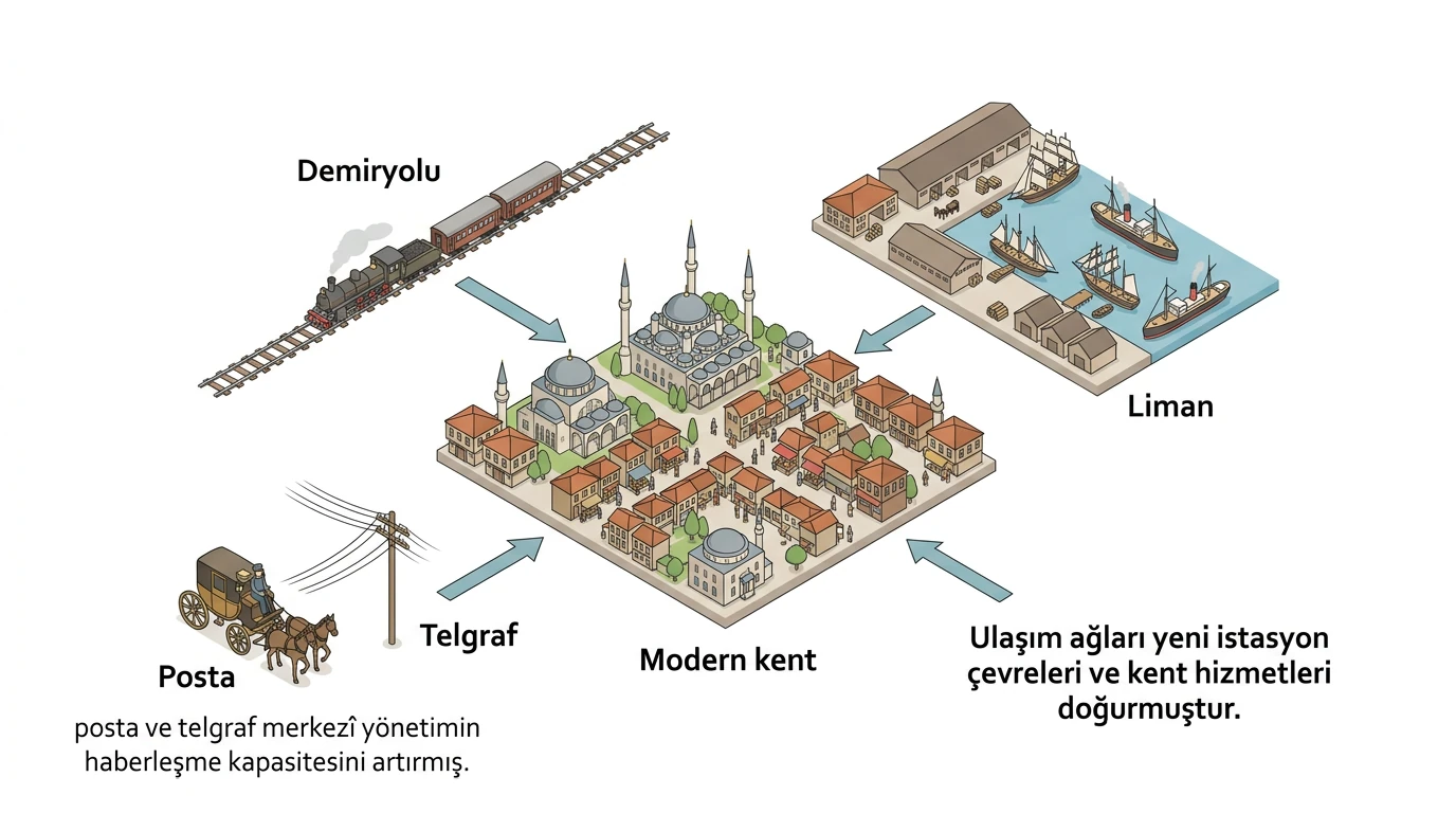 Demiryolu liman posta ve telgrafın modern Osmanlı kentiyle ilişkisi