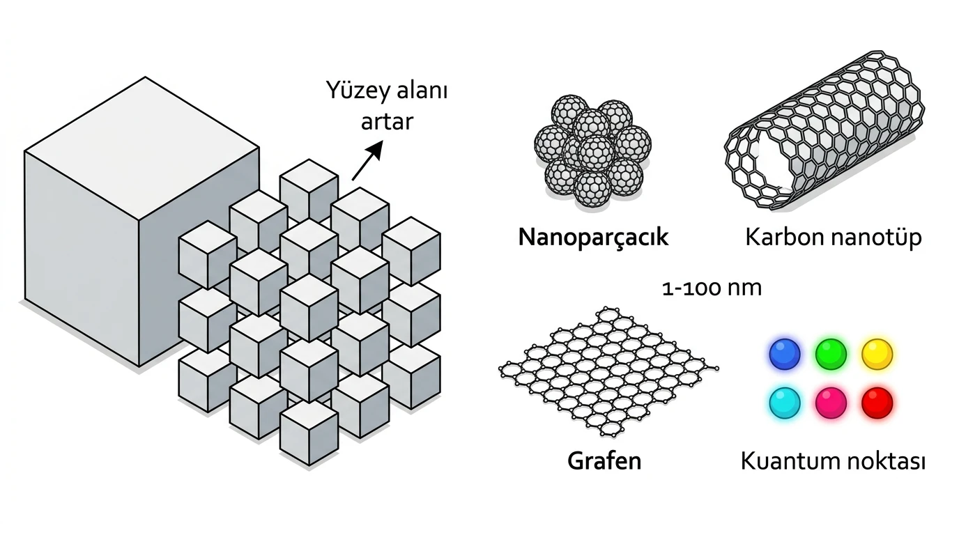 Nano ölçekte yüzey alanı artışı ve nanoparçacık nanotüp grafen kuantum noktaları