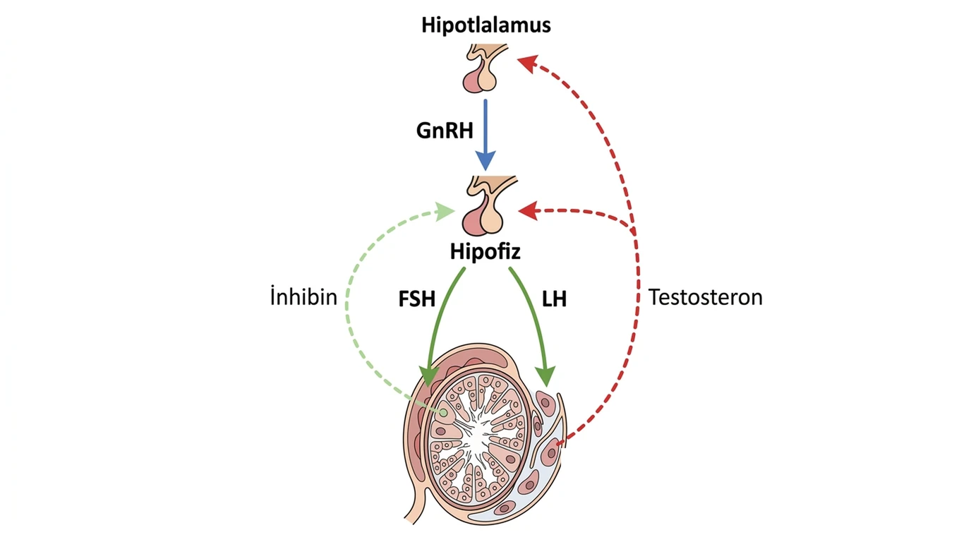 Hipotalamus hipofiz ve testis arasındaki GnRH FSH LH inhibin testosteron ilişkisi