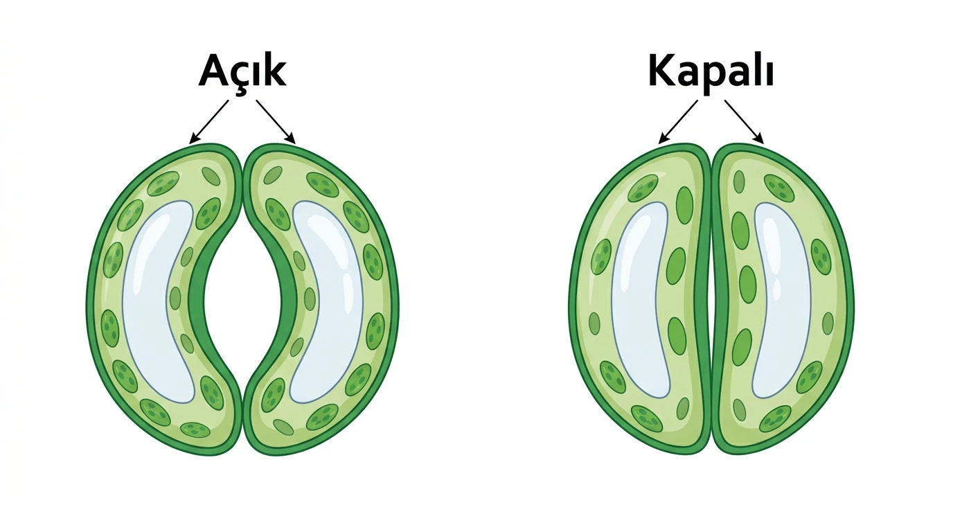 Açık ve kapalı stomada bekçi hücreleri por ve çeper kalınlığı