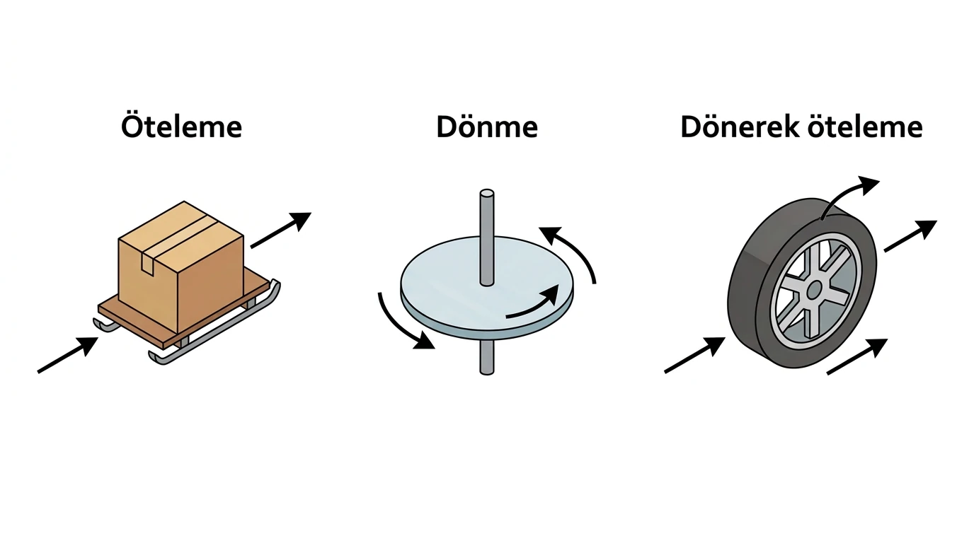 Öteleme, dönme ve dönerek öteleme hareketlerinin karşılaştırılması