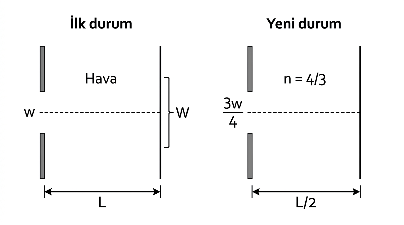 Hava ve sıvı ortamında yarık genişliği farklı iki tek yarık düzeneği