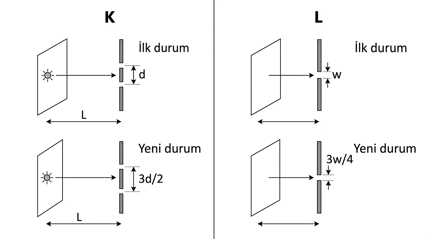 Yarık aralıkları değiştirilen çift yarık ve tek yarık düzenekleri