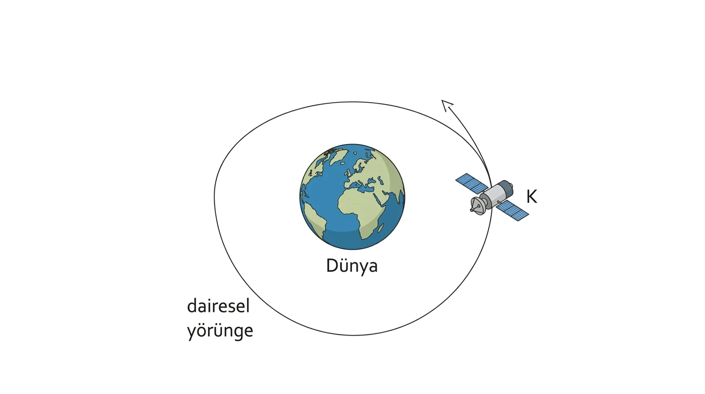 Saat yönünün tersine dairesel yörüngede dolanan K uydusu