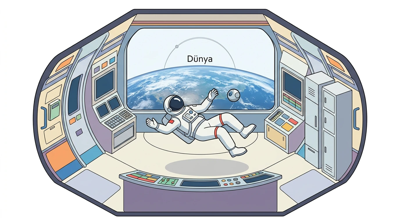 Uzay istasyonunda yüzeylere temas etmeden süzülen astronot ve cisim