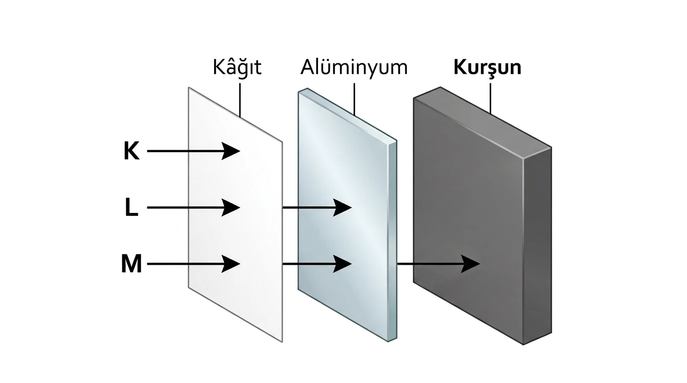 K L M ışımalarının kâğıt alüminyum ve kurşun levhalardaki ilerleyişi