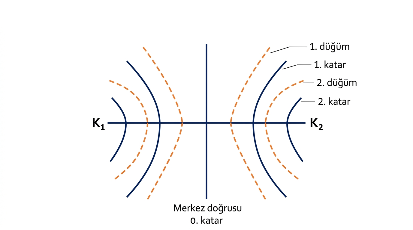 İki eş fazlı kaynağın merkez doğrusu çevresindeki katar ve düğüm çizgileri