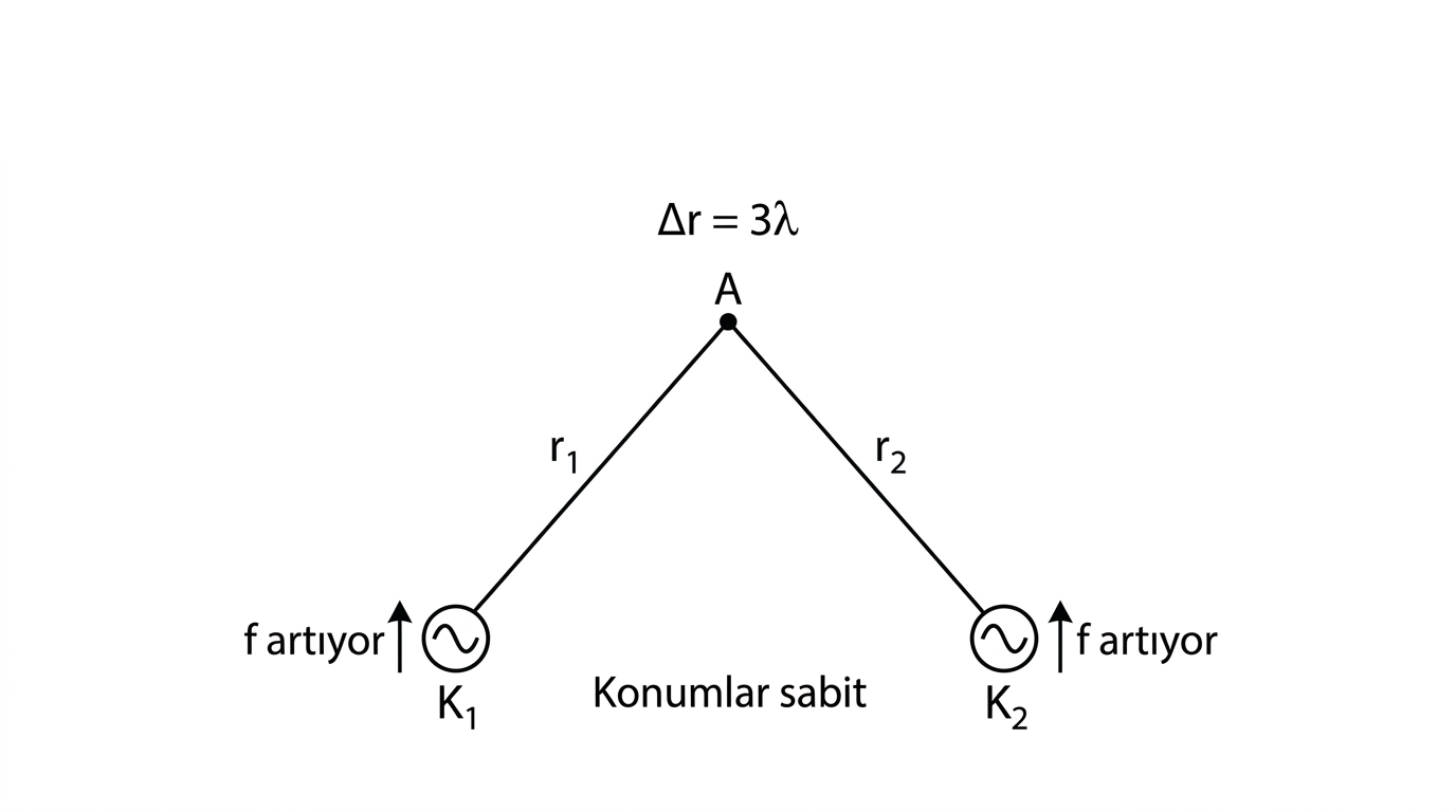 Konumları sabit iki kaynağın frekansının birlikte artırılması