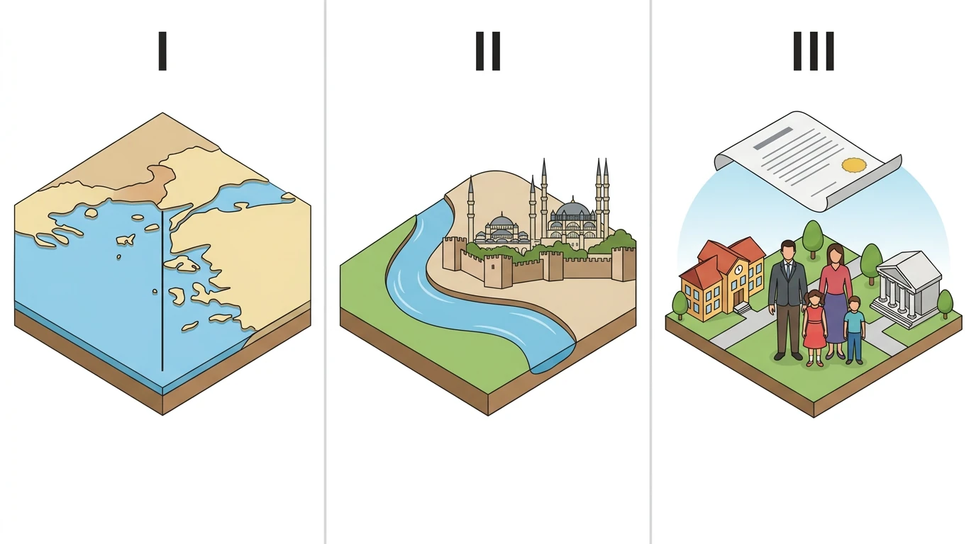 Sınır, Edirne ve azınlık hakları hükümlerini temsil eden üç panelli AYT tarih sorusu görseli