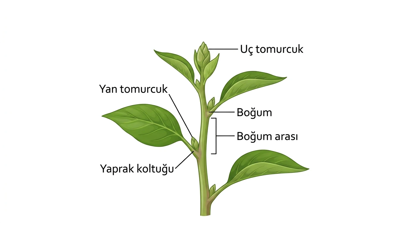 Gövde üzerinde boğum boğum arası uç ve yan tomurcuklar