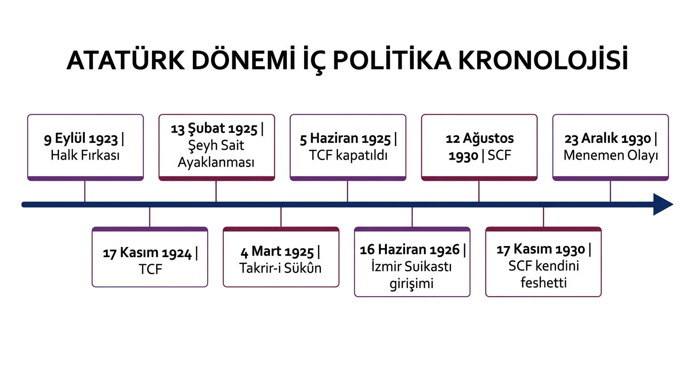 1923 Halk Fırkasından 1930 Menemen Olayına Atatürk dönemi iç politika kronolojisi