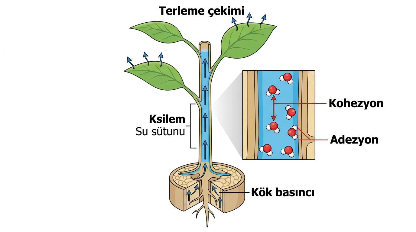Ksilemde terleme çekimi kohezyon adezyon ve kök basıncı