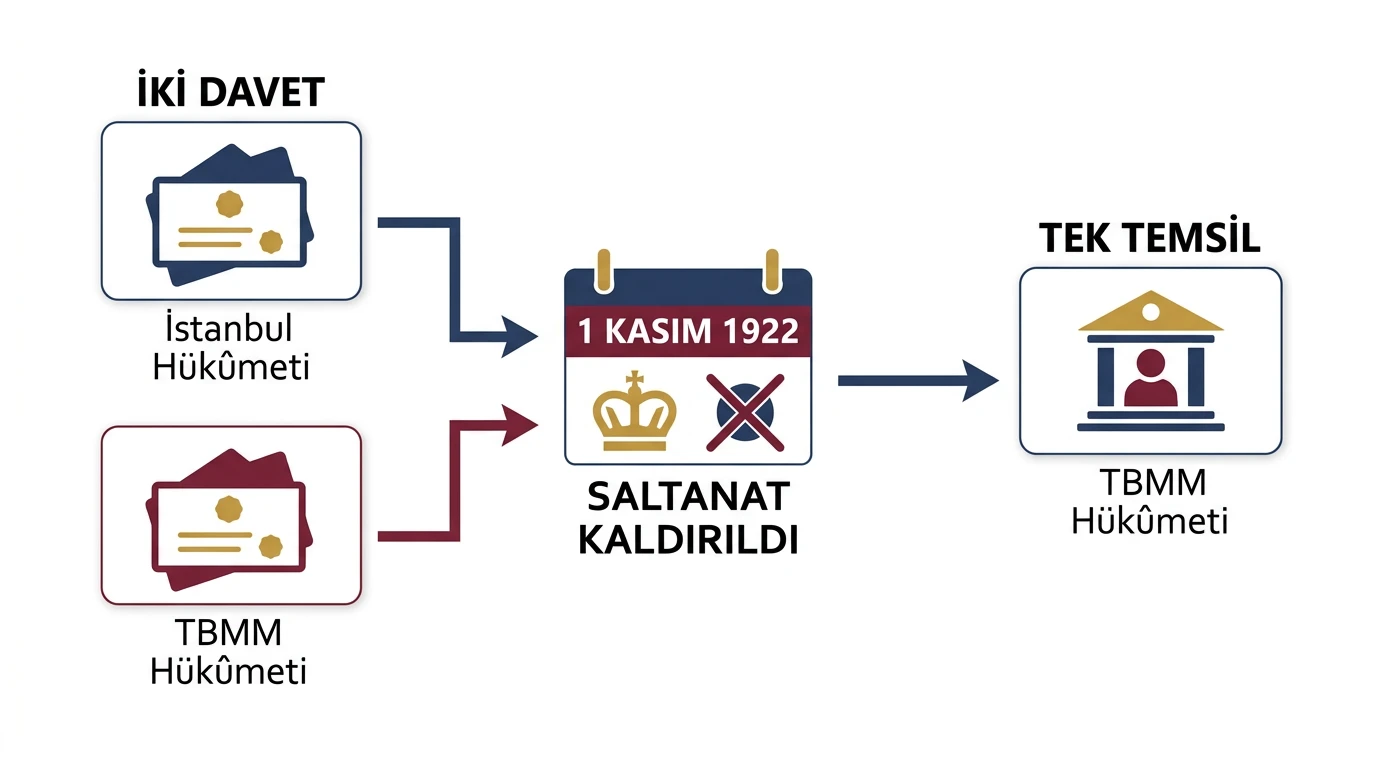 İstanbul ve TBMM hükûmetlerinin Lozan'a davet edilmesinden saltanatın kaldırılması ve tek temsile geçiş
