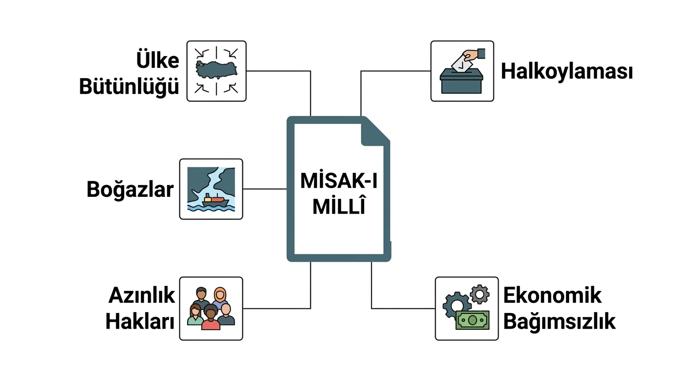 Misak-ı Millî kararlarının ülke bütünlüğü, halkoylaması, Boğazlar, azınlık hakları ve ekonomik bağımsızlık alanları