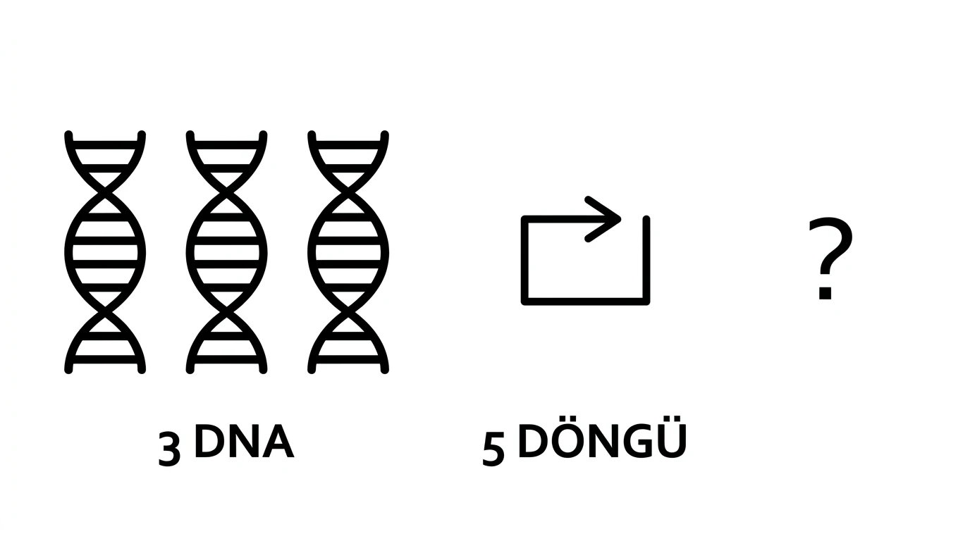 Başlangıçta üç hedef DNA molekülü ve beş PCR döngüsü verisi