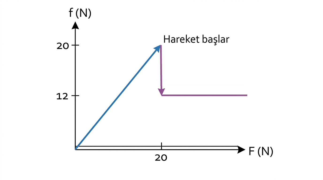 Statik sürtünmeden kinetik sürtünmeye geçiş grafiği