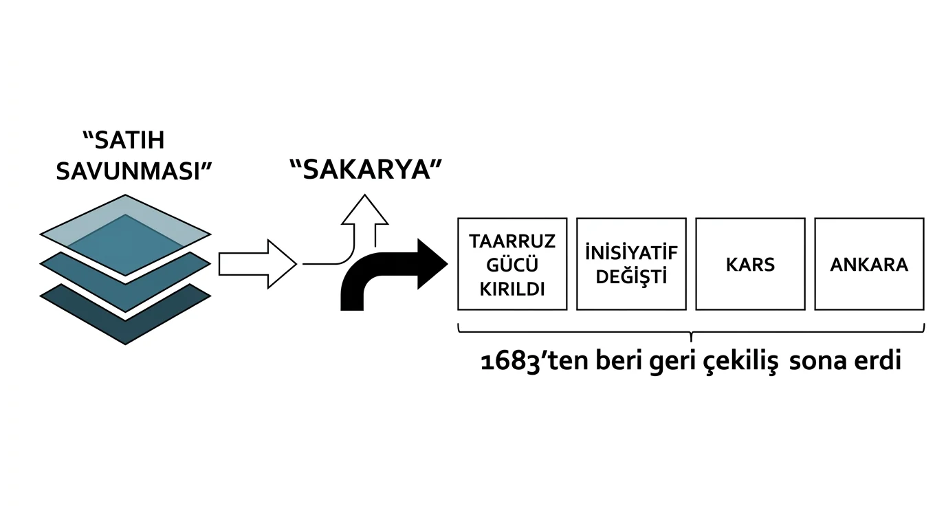 Sakarya'da satıh savunması, Yunan taarruz gücünün kırılması, inisiyatifin değişmesi ve Kars ile Ankara antlaşmalarına uzanan sonuçlar