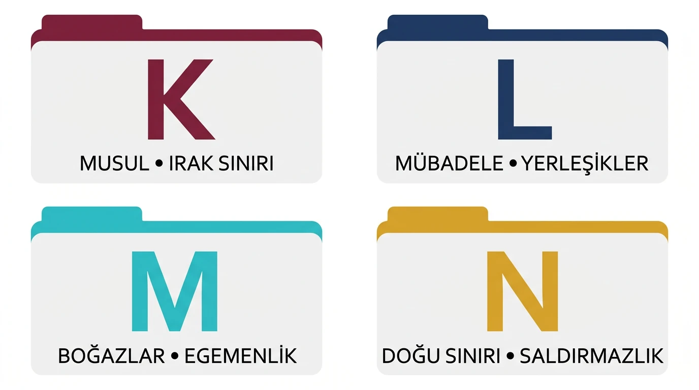 Musul, mübadele, Boğazlar ve doğu sınırı güvenliği ipuçlarını içeren K L M N diplomasi dosyaları