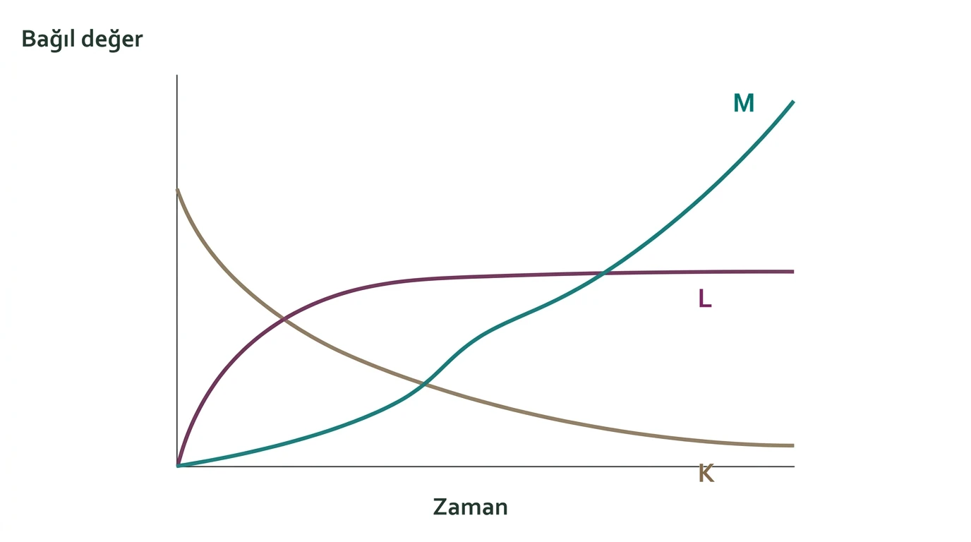 Çimlenme boyunca K, L ve M değişkenlerinin zamana bağlı grafiği