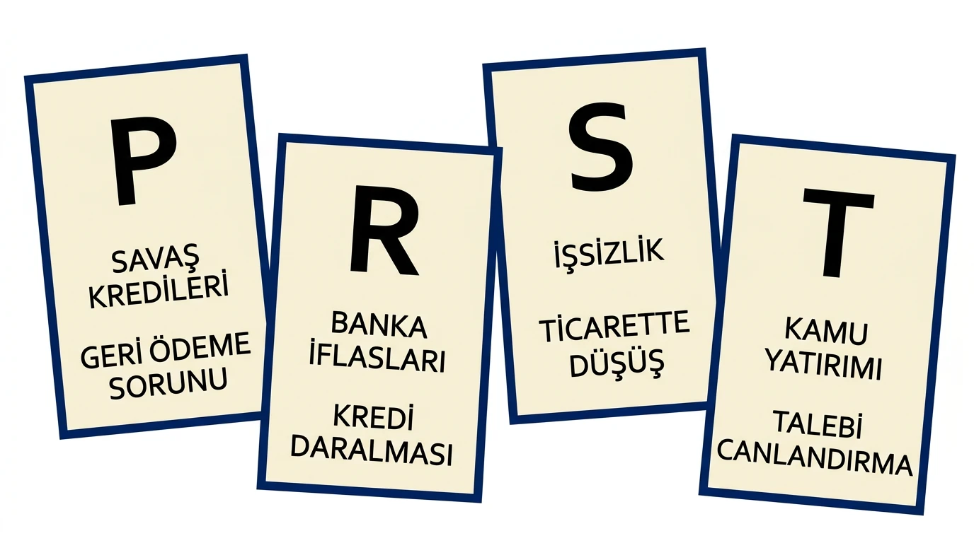 Savaş kredileri, banka iflasları, işsizlik ve kamu yatırımı ipuçlarını içeren P R S T ekonomi belgeleri